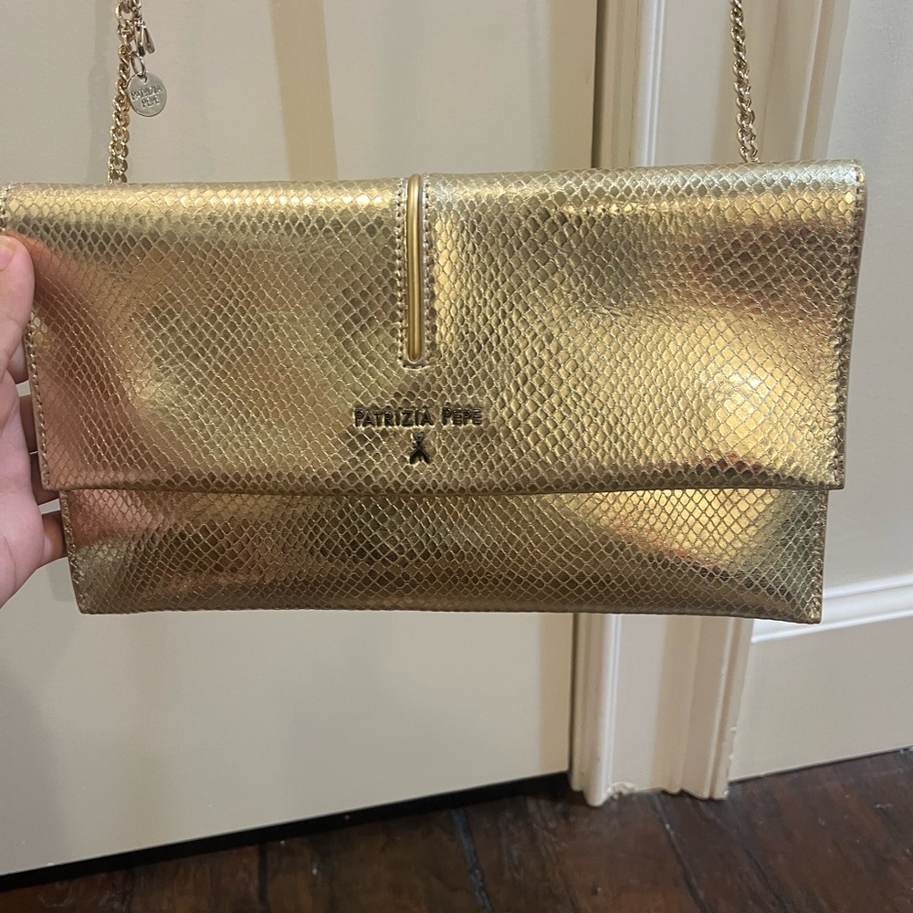 Patrizia Pepe Gold Metallic Clutch Wristlet